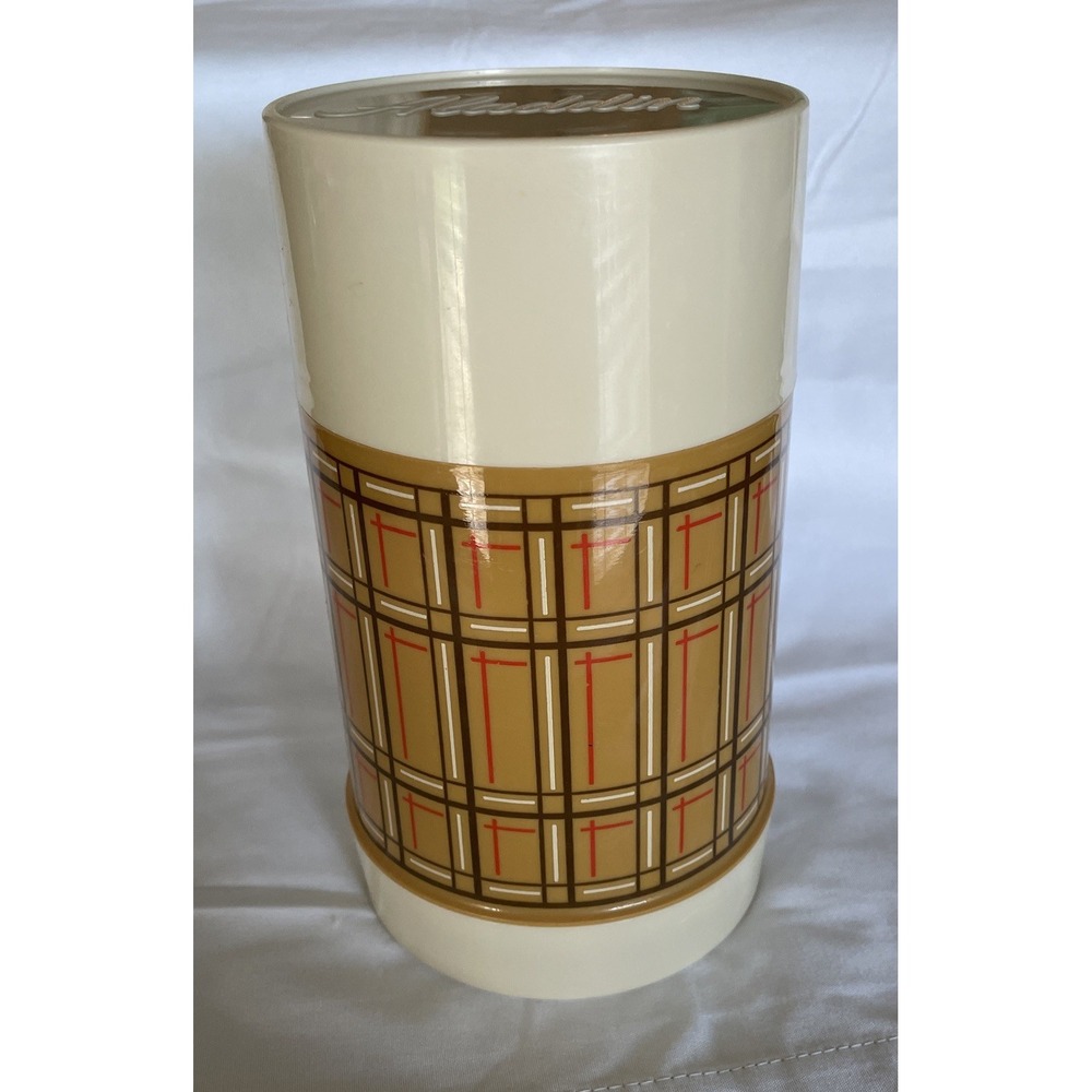 VINTAGE Aladdin Wide Mouth Thermos WM4040 Cup 240 Brown Plaid Pint Size